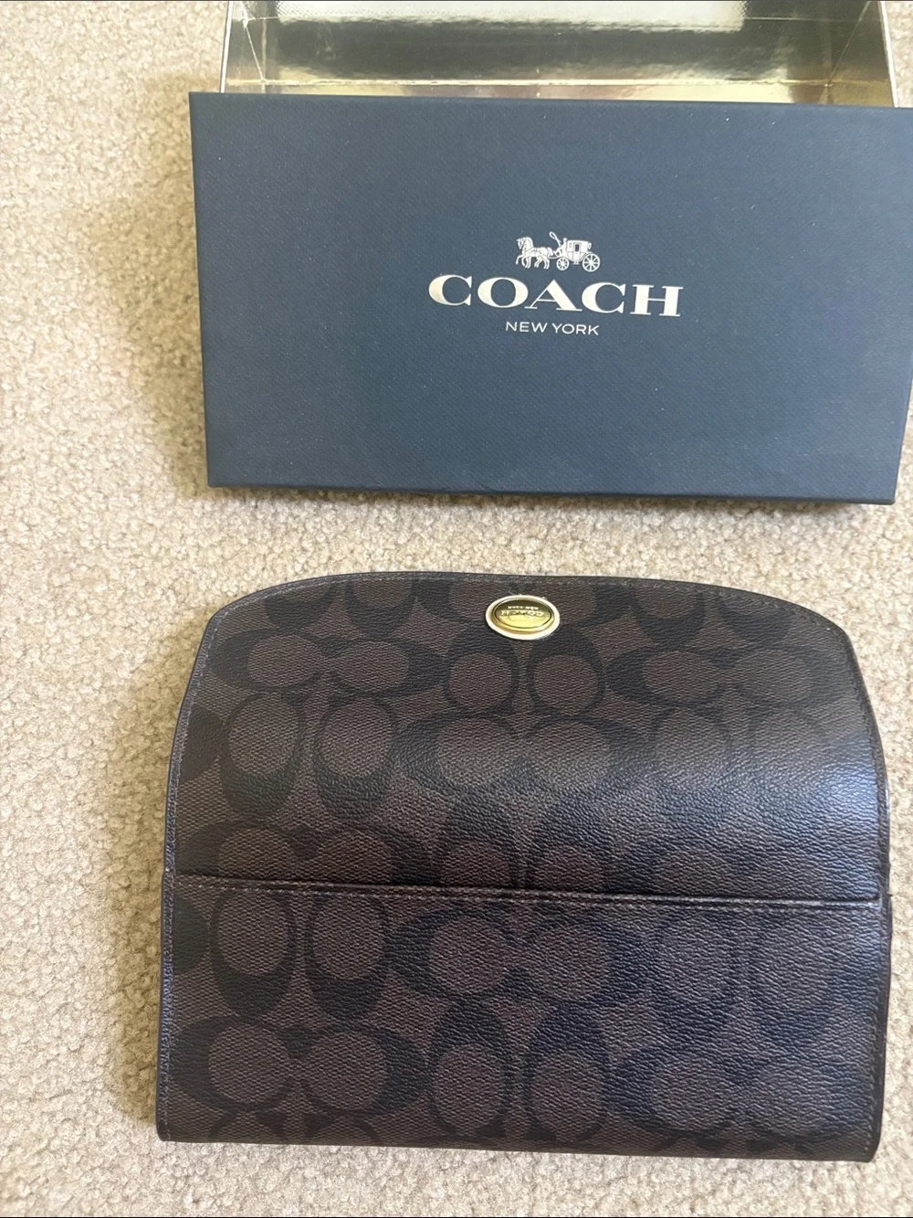 Coach Black Signature Canvas Continental Wallet with Gold-Tone Logo